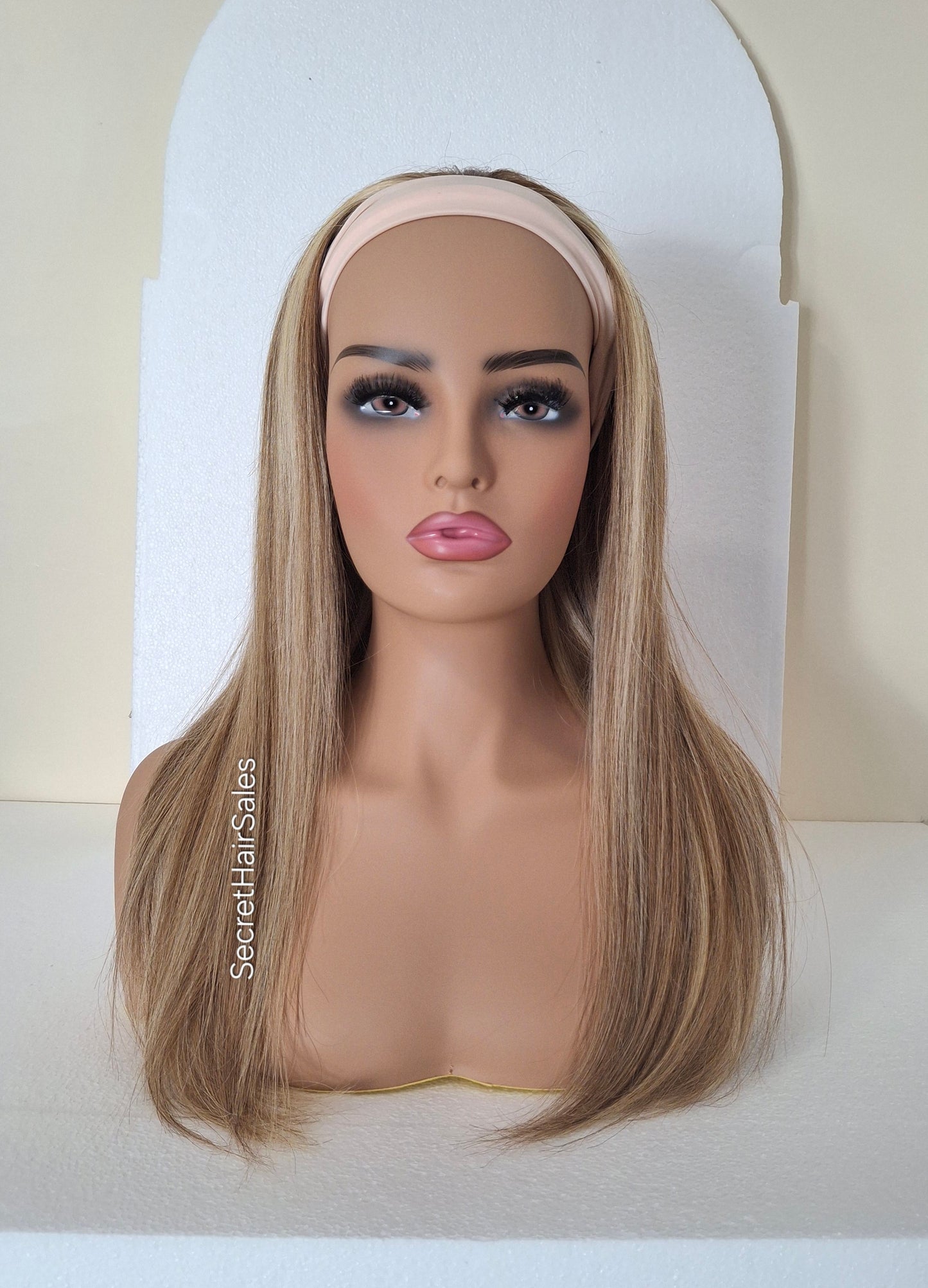 Vibe headband wig, 100% human Remy hair, fashion, quick and easy fashion wig, warm brown and blonde