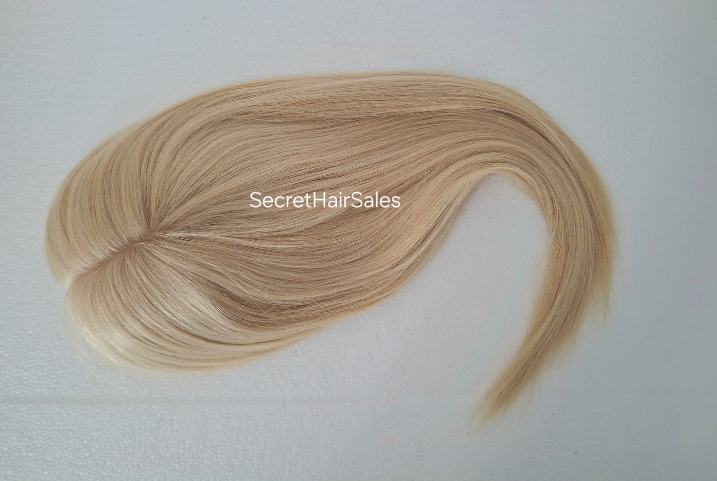 Bella lace front silk and weft base topper, 100% human hair, 6x7inch base, 16inches long, sunshine blonde