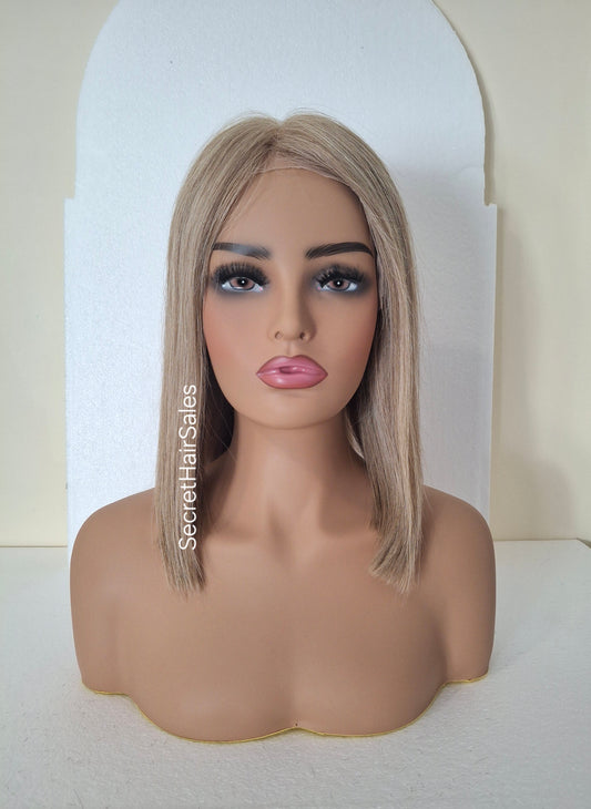 Lila medical wig, 100% human Remy hair, silk top, lace front, low density glueless wig, sand and pearl