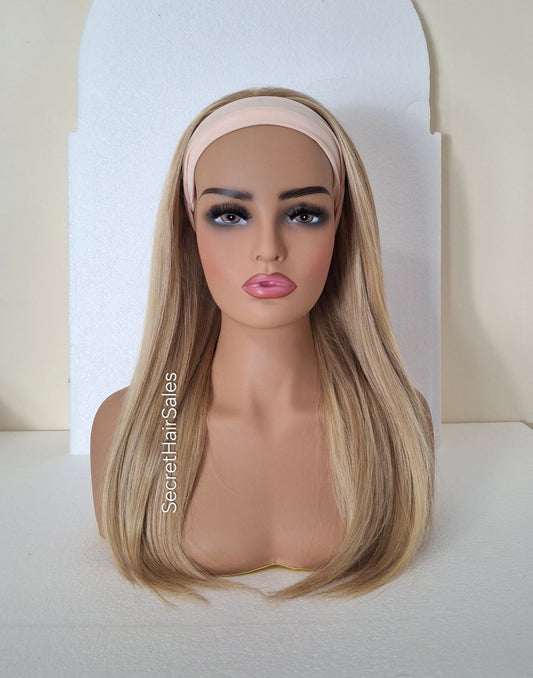 Vibe headband wig, 100% human Remy hair, fashion, quick and easy fashion wig, ash blonde and light blonde