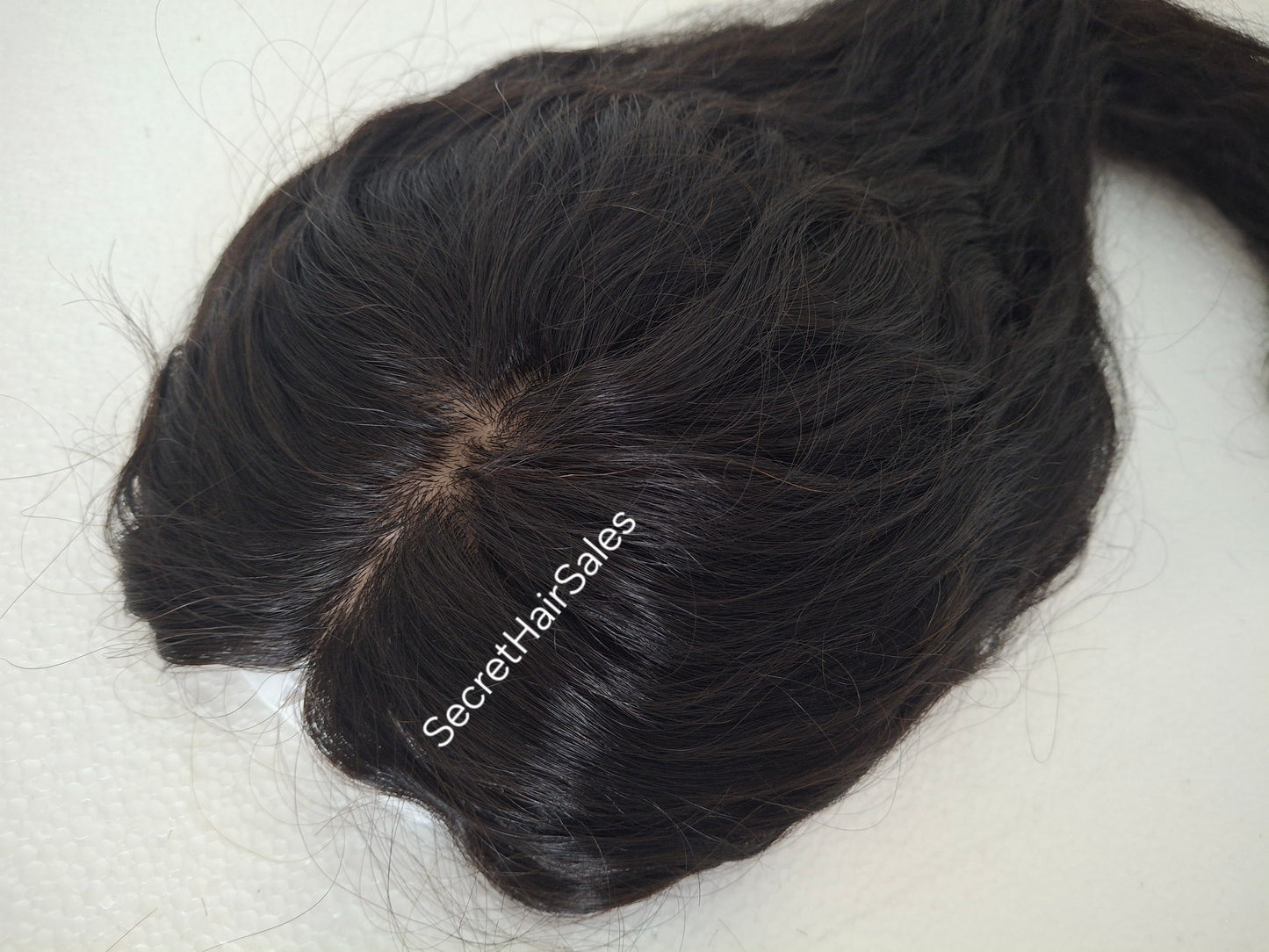 Mila silk topper, 100% human hair, 5.5x6 inch base, soft black virgin hair, water wave 20 inches