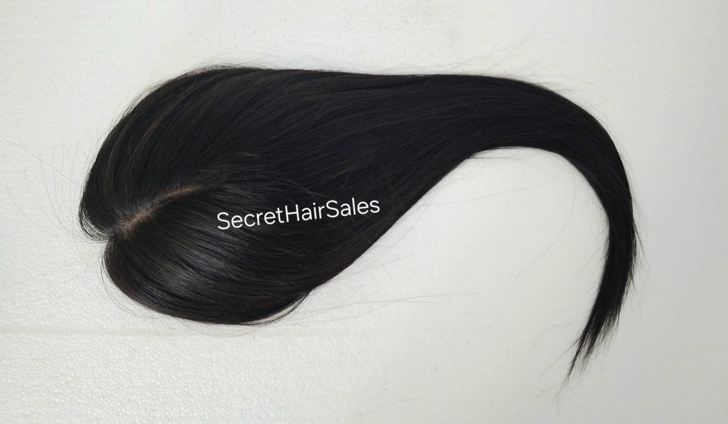 Mila silk topper, 100% human hair, 5.5x6 inch base, soft black 14 inches