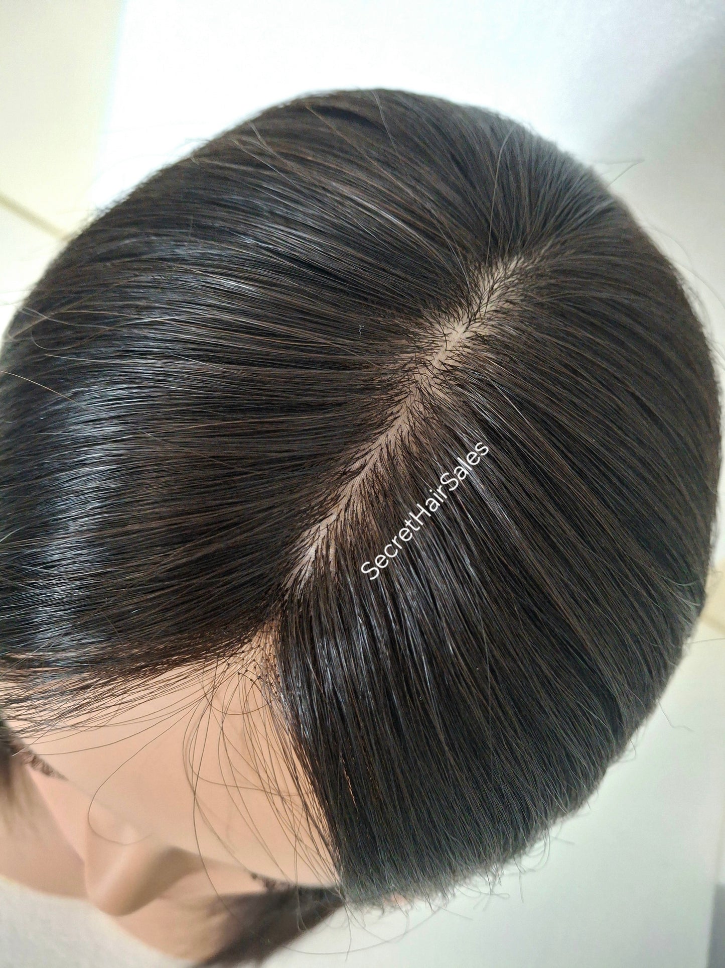 Bella lace front silk and weft base topper, 100% human hair, 6x7inch base, 16inches long, soft black