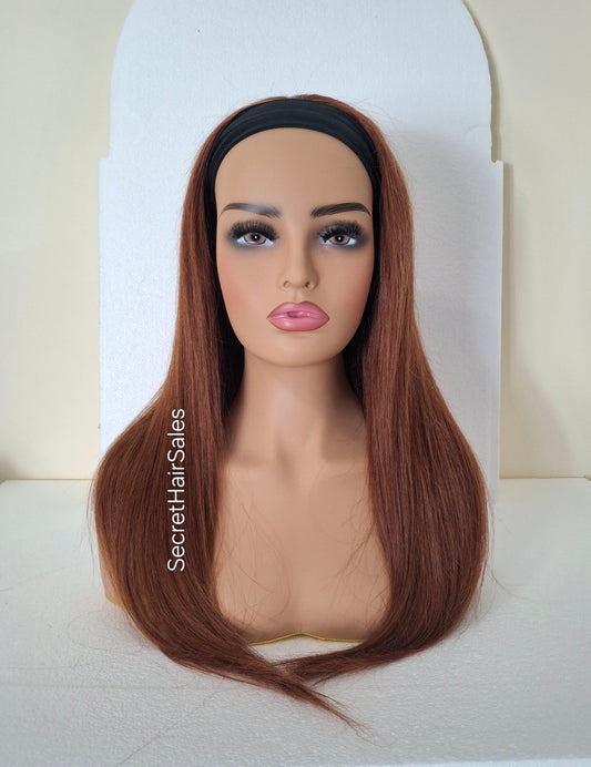 Vibe headband wig, 100% human Remy hair, fashion, quick and easy fashion wig, dark auburn
