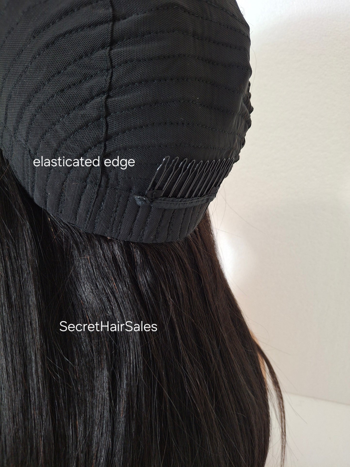 Dixie glueless wig, lace closure 100% human hair, Medium size, soft black