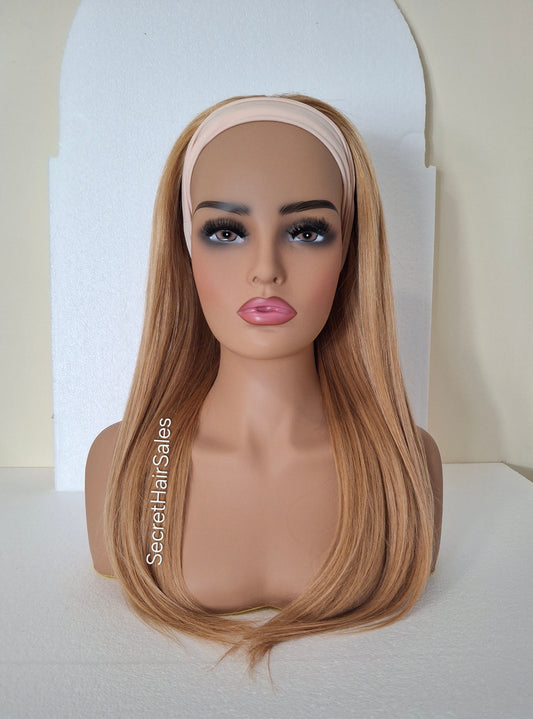 Vibe headband wig, 100% human Remy hair, fashion, quick and easy fashion wig, strawberry blonde