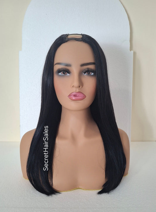 Grace U part wig, 100% human Remy hair, fashion, quick and easy fashion wig, deep black