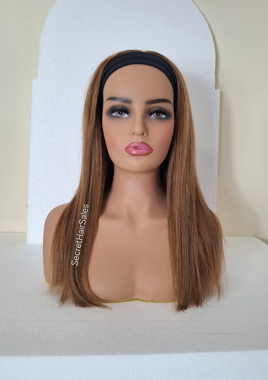 Vibe headband wig, 100% human Remy hair, fashion, quick and easy fashion wig, light warm brown