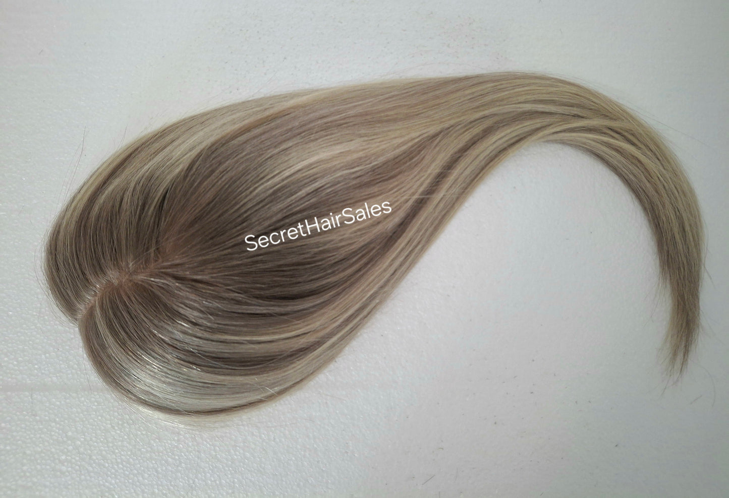 Bella lace front silk and weft base topper, 100% human hair, 6x7inch base, 16inches long, frosted fairytale