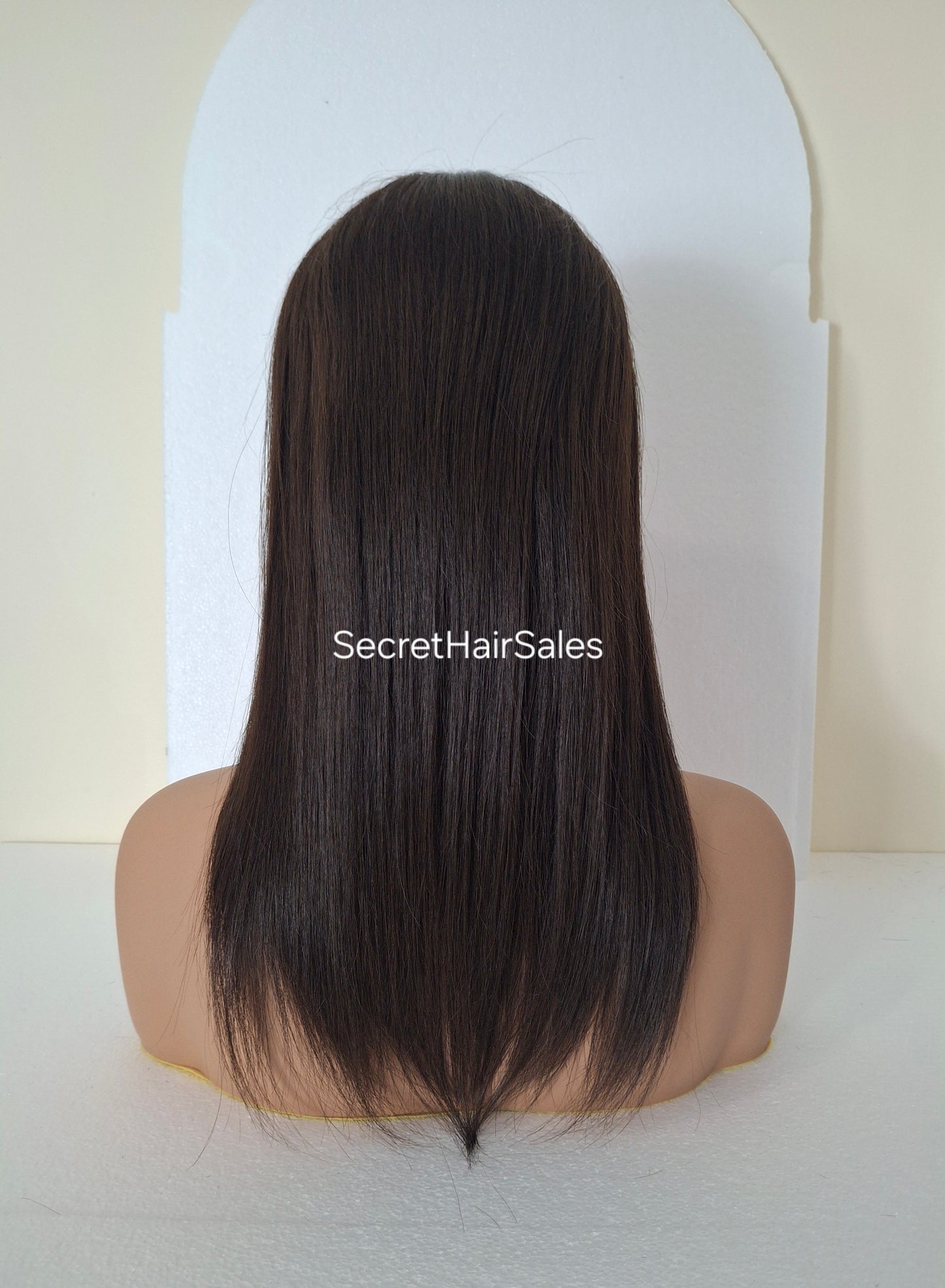 Bella lace front silk and weft base topper, 100% human hair, 6x7inch base, 16inches long, dark chocolate