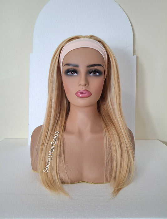 Vibe headband wig, 100% human Remy hair, fashion, quick and easy fashion wig, light auburn and blonde