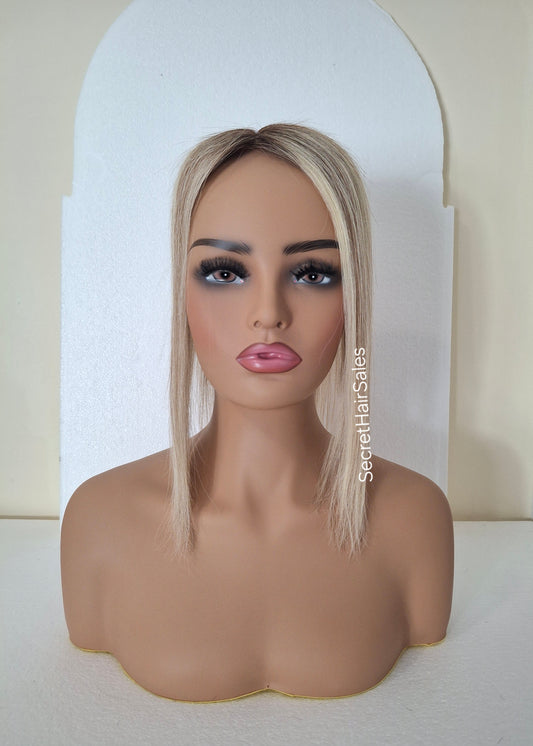 Mila silk topper, 100% human hair, 5x6 inch base, cookies and cream 12 inch