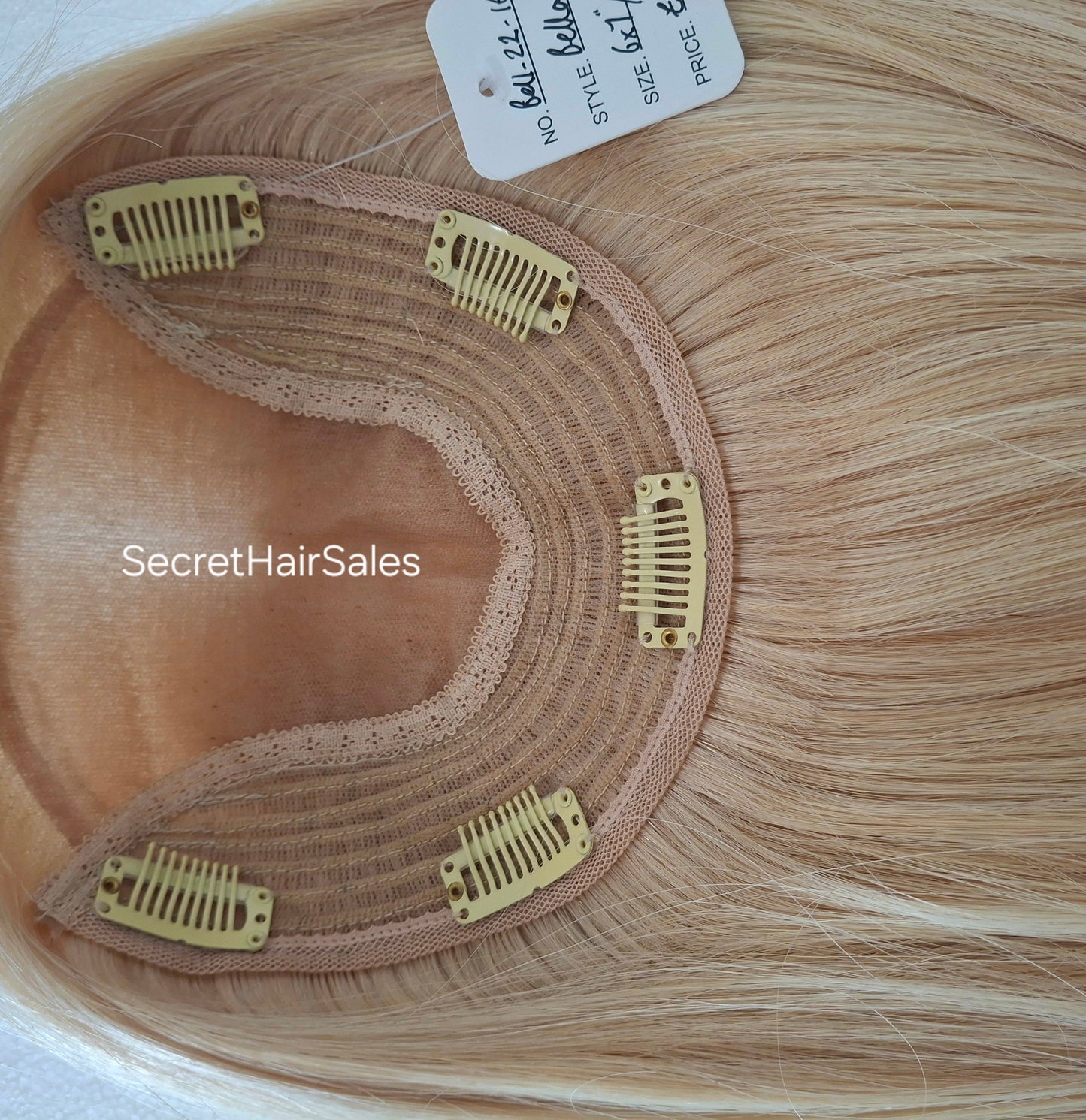 Bella lace front silk and weft base topper, 100% human hair, 6x7inch base, 16inches long, sunshine blonde