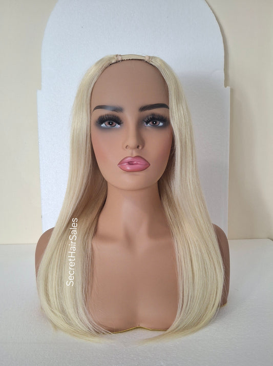 Grace U part wig, 100% human Remy hair, fashion, quick and easy fashion wig, lightest blonde