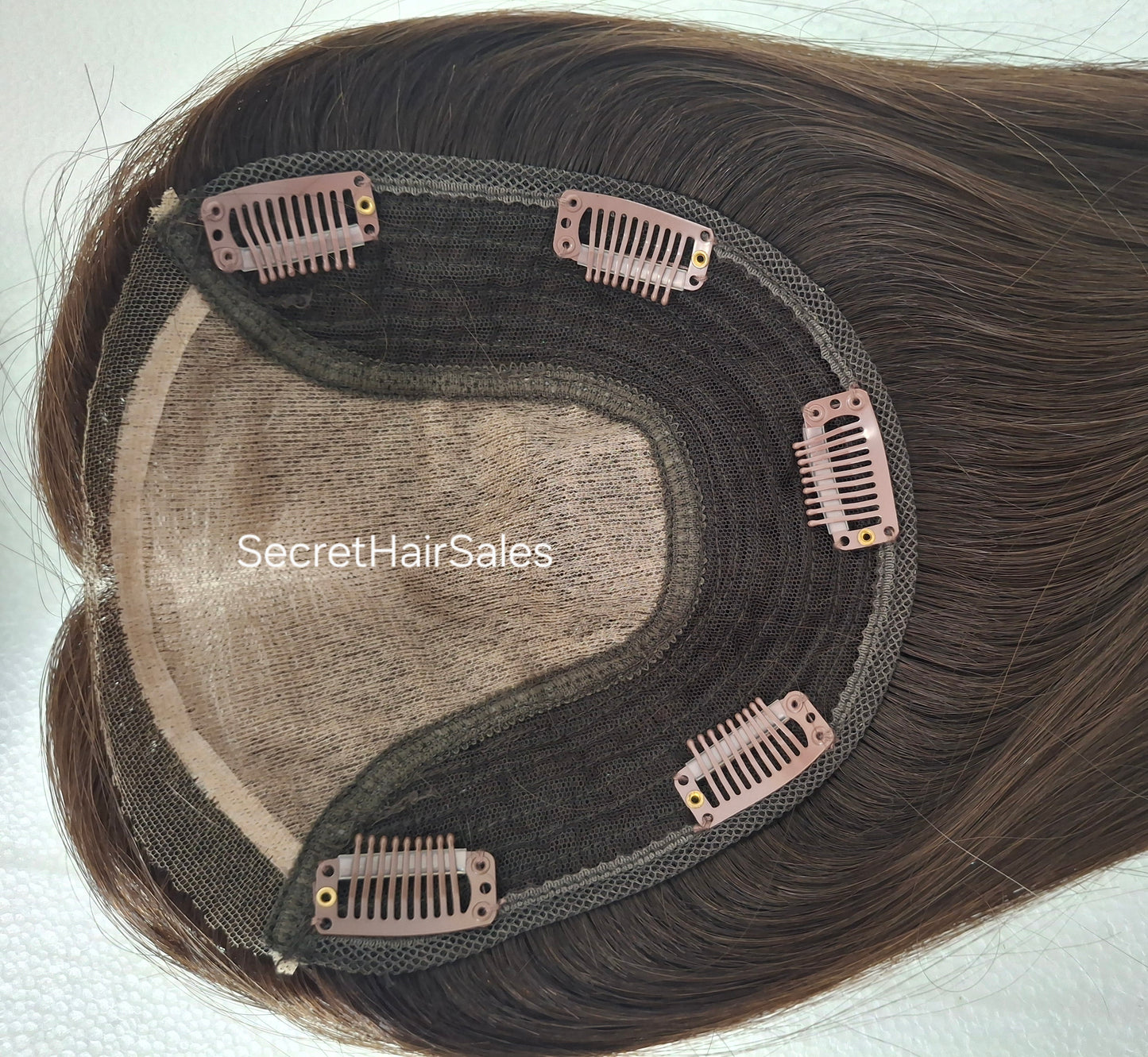 Bella lace front silk and weft base topper, 100% human hair, 6x7inch base, 16inches long, dark chocolate