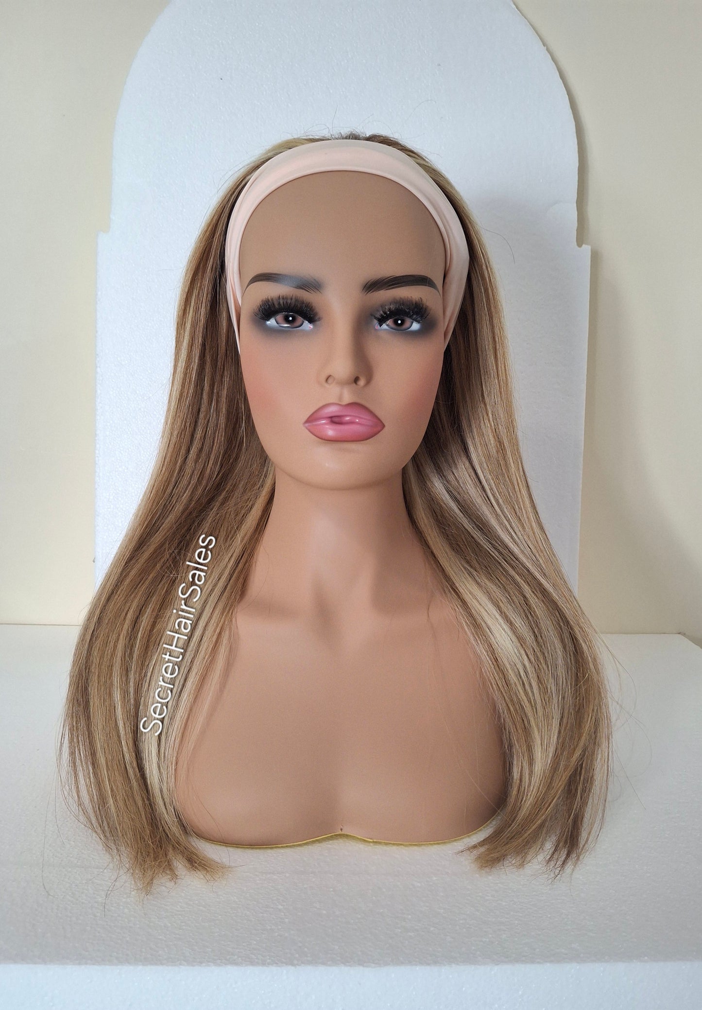 Vibe headband wig, 100% human Remy hair, fashion, quick and easy fashion wig, warm brown and blonde