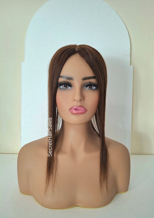Mila silk topper, 100% human hair, 5.5x6 inch base,  auburn, 14 inches