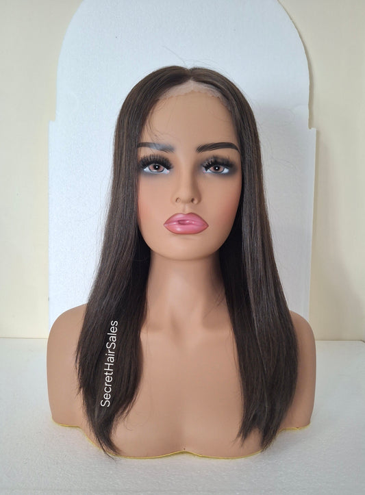 Courtney medical wig, lace closure 100% human hair, Small/Medium size, PU Medical wig, Bitter chocolate