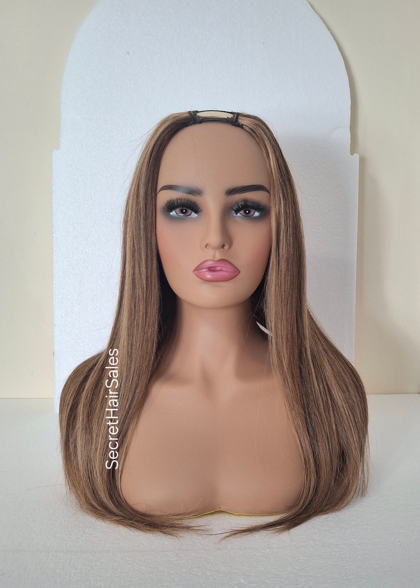 Grace U part wig, 100% human Remy hair, fashion, quick and easy fashion wig, dark brown and strawberry blonde