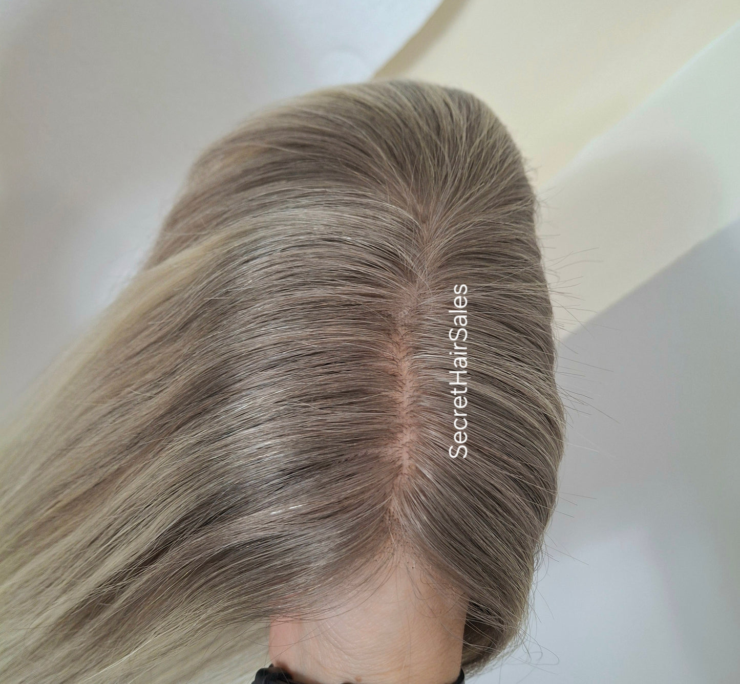 Bella lace front silk and weft base topper, 100% human hair, 6x7inch base, 16inches long, frosted fairytale