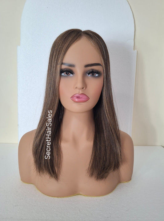 Callie hair topper, swiss lace closure 100% human hair, 14 inches long
