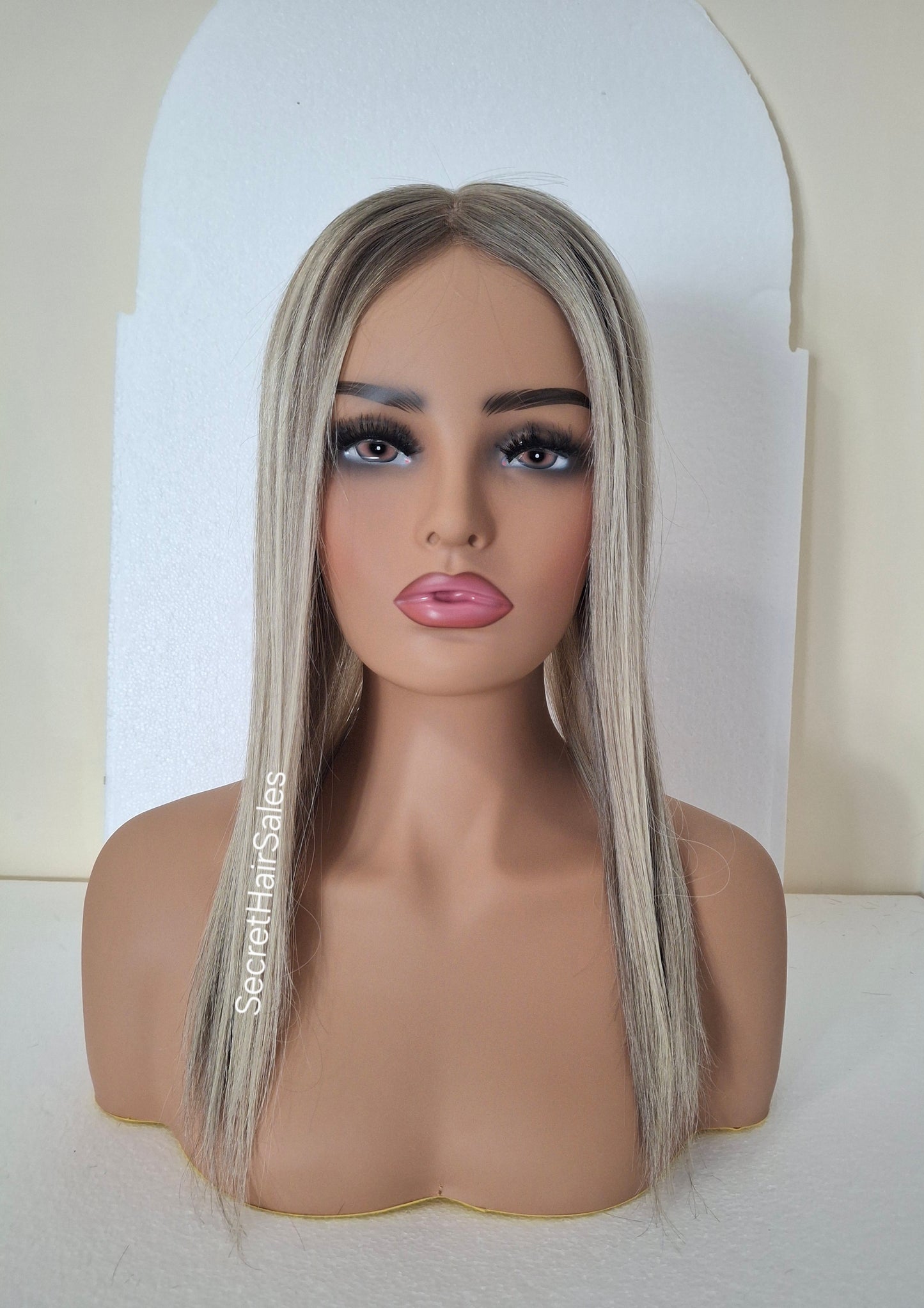 Bella lace front silk and weft base topper, 100% human hair, 6x7inch base, 16inches long, frosted fairytale