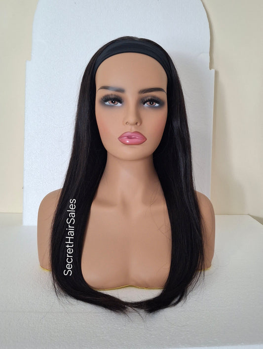 Vibe headband wig, 100% human Remy hair, fashion, quick and easy fashion wig, soft black