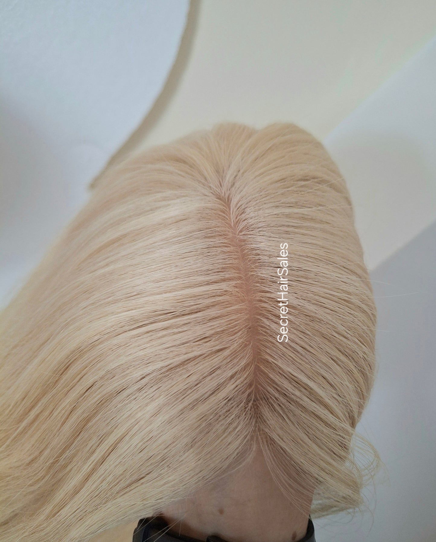 Bella lace front silk and weft base topper, 100% human hair, 6x7inch base, 16inches long, sunshine blonde