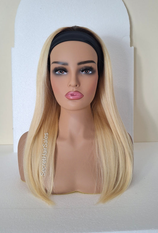 Vibe headband wig, 100% human Remy hair, fashion, quick and easy fashion wig, light blonde with root