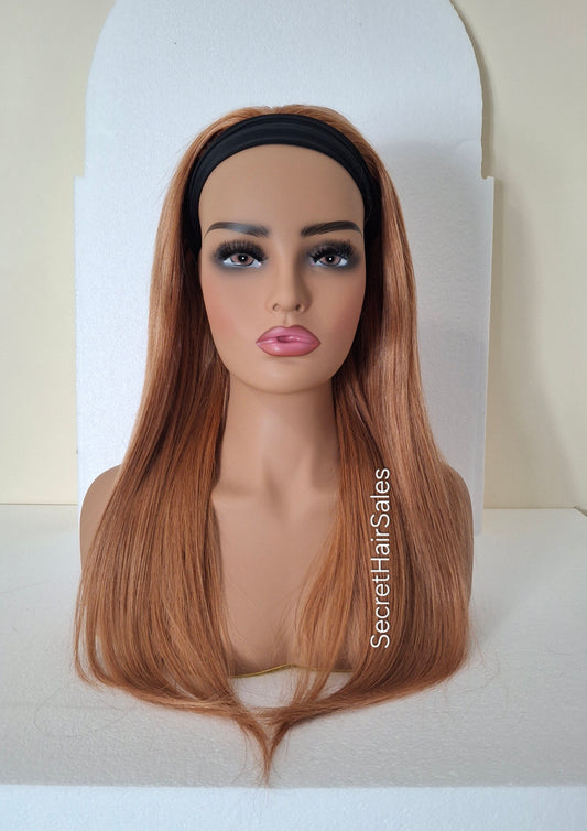 Vibe headband wig, 100% human Remy hair, fashion, quick and easy fashion wig, light auburn