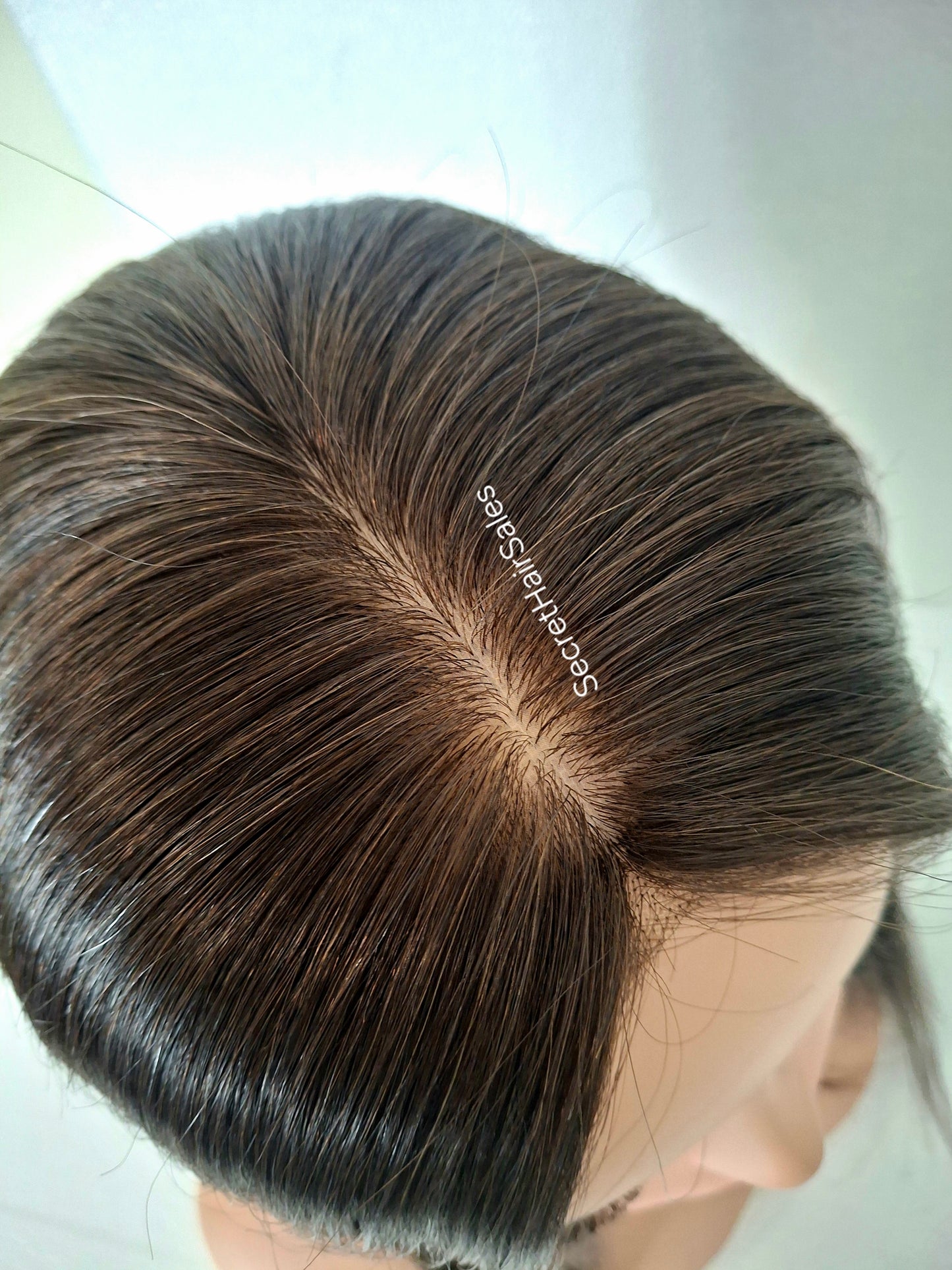 Bella lace front silk and weft base topper, 100% human hair, 6x7inch base, 16inches long, dark chocolate