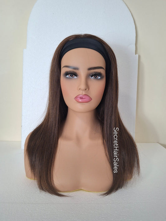 Vibe headband wig, 100% human Remy hair, fashion, quick and easy fashion wig, darkest brown