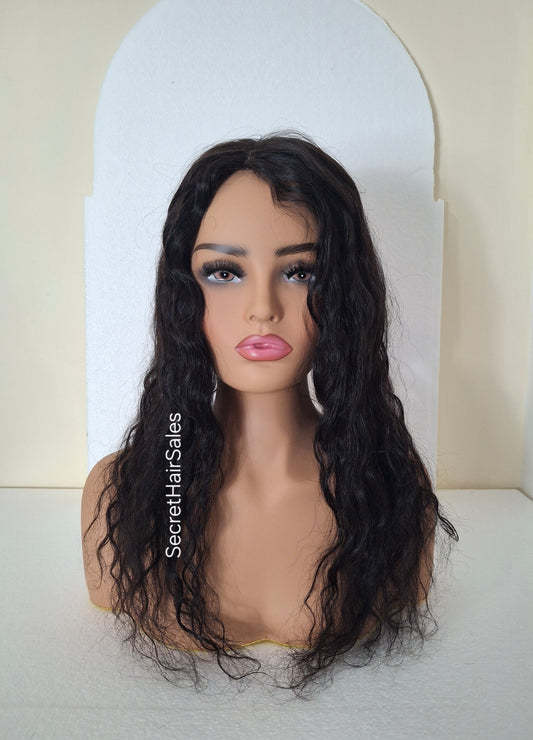 Mila silk topper, 100% human hair, 5.5x6 inch base, soft black virgin hair, water wave 20 inches