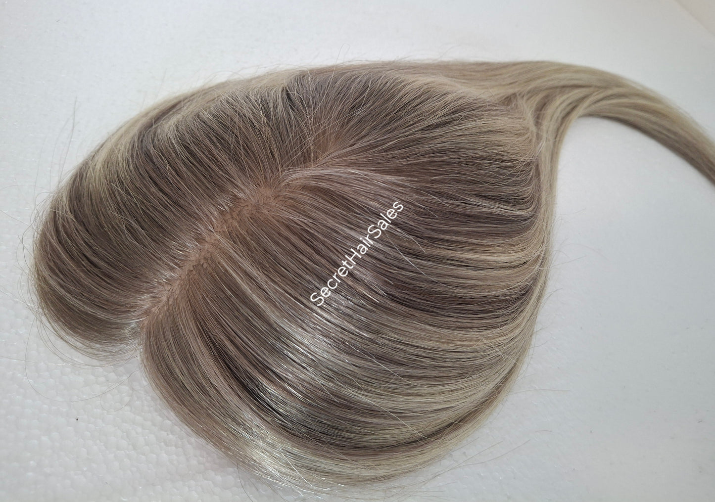 Bella lace front silk and weft base topper, 100% human hair, 6x7inch base, 16inches long, frosted fairytale