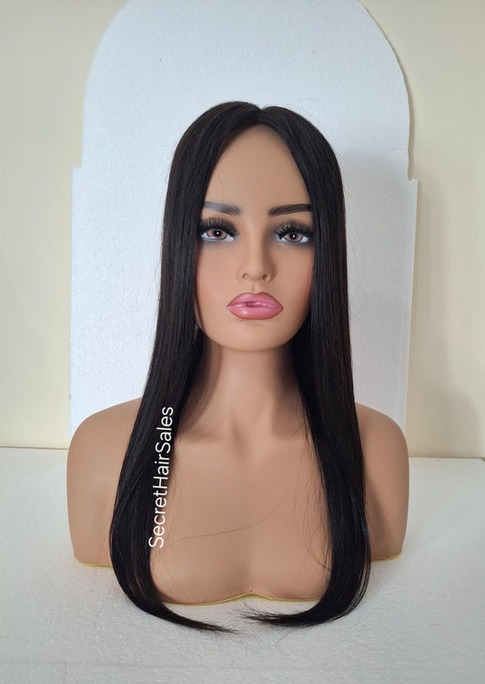 Mila silk topper, 100% human hair, 5.5x6 inch base, soft black virgin hair,  20 inches