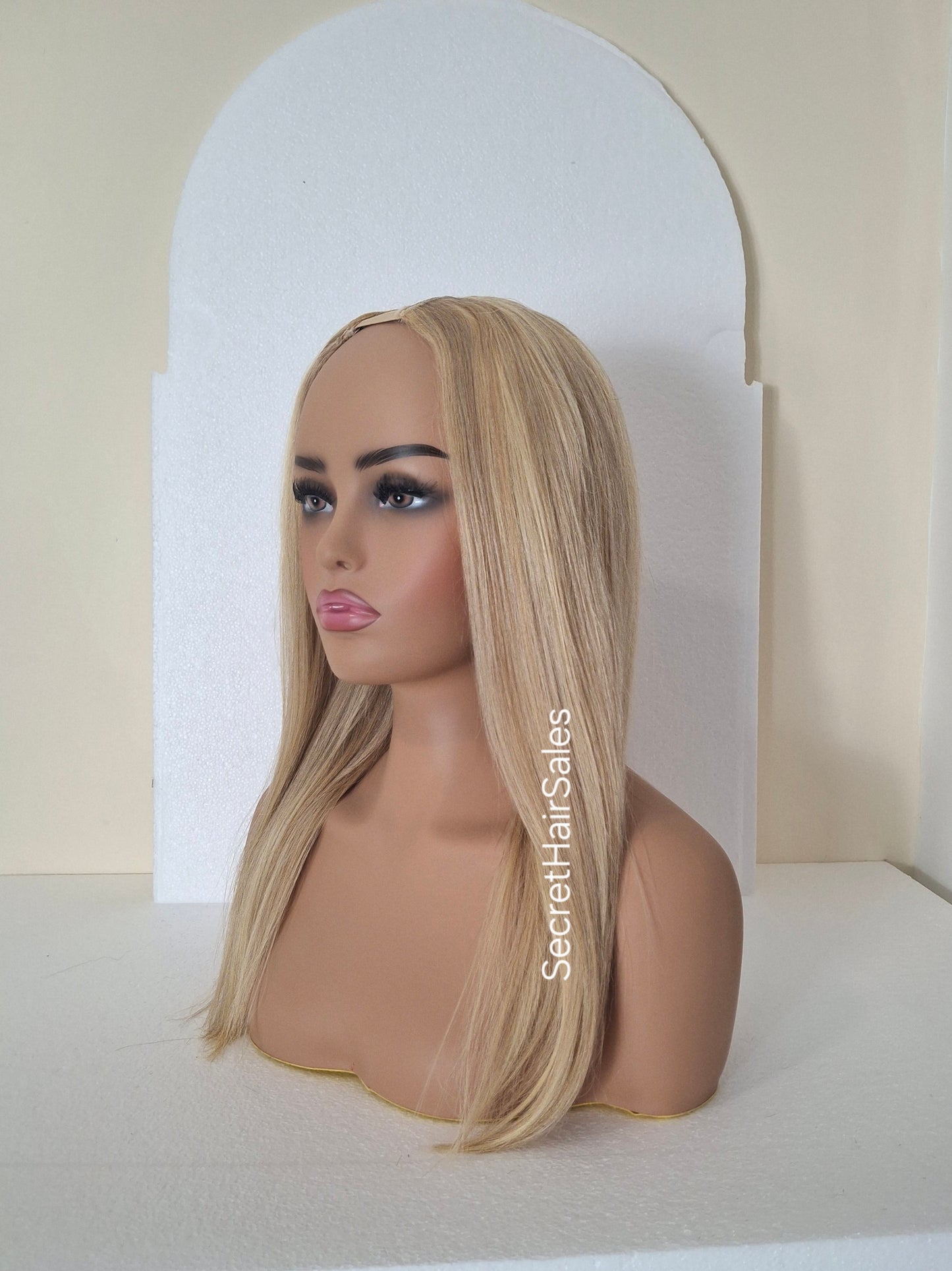 Grace U part wig, 100% human Remy hair, fashion, quick and easy fashion wig, ash blonde and light blonde