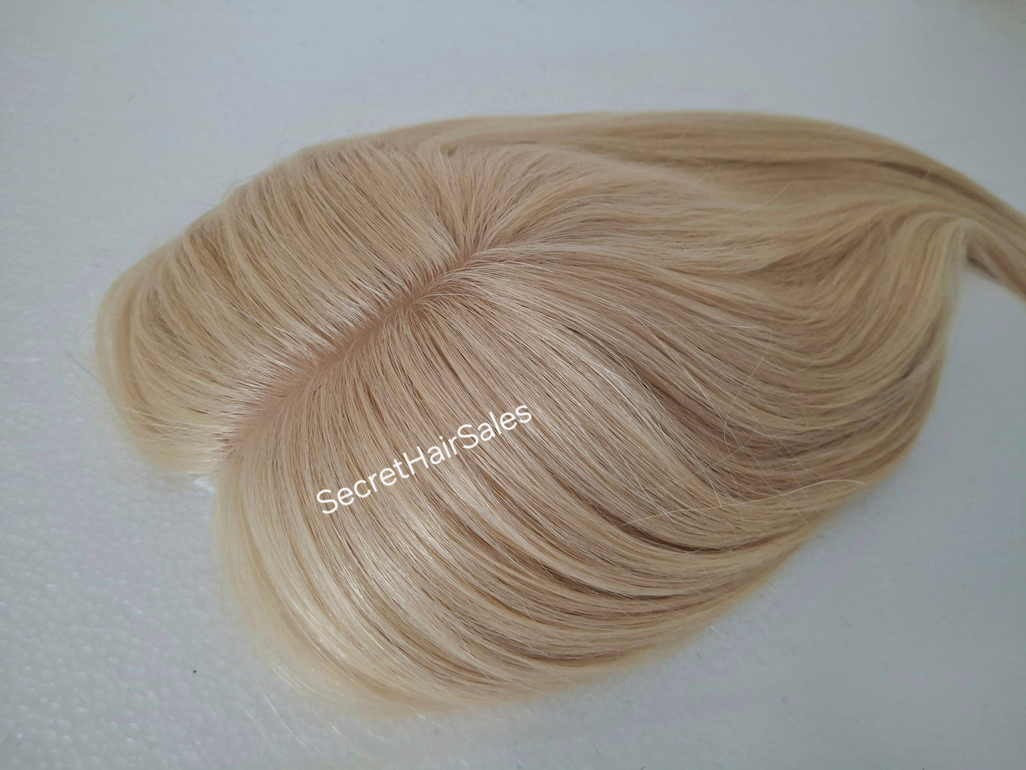Bella lace front silk and weft base topper, 100% human hair, 6x7inch base, 16inches long, sunshine blonde