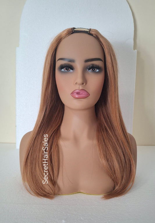 Grace U part wig, 100% human Remy hair, fashion, quick and easy fashion wig, light auburn