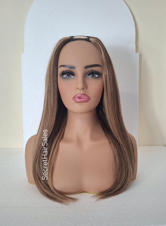 Grace U part wig, 100% human Remy hair, fashion, quick and easy fashion wig, dark brown and strawberry blonde