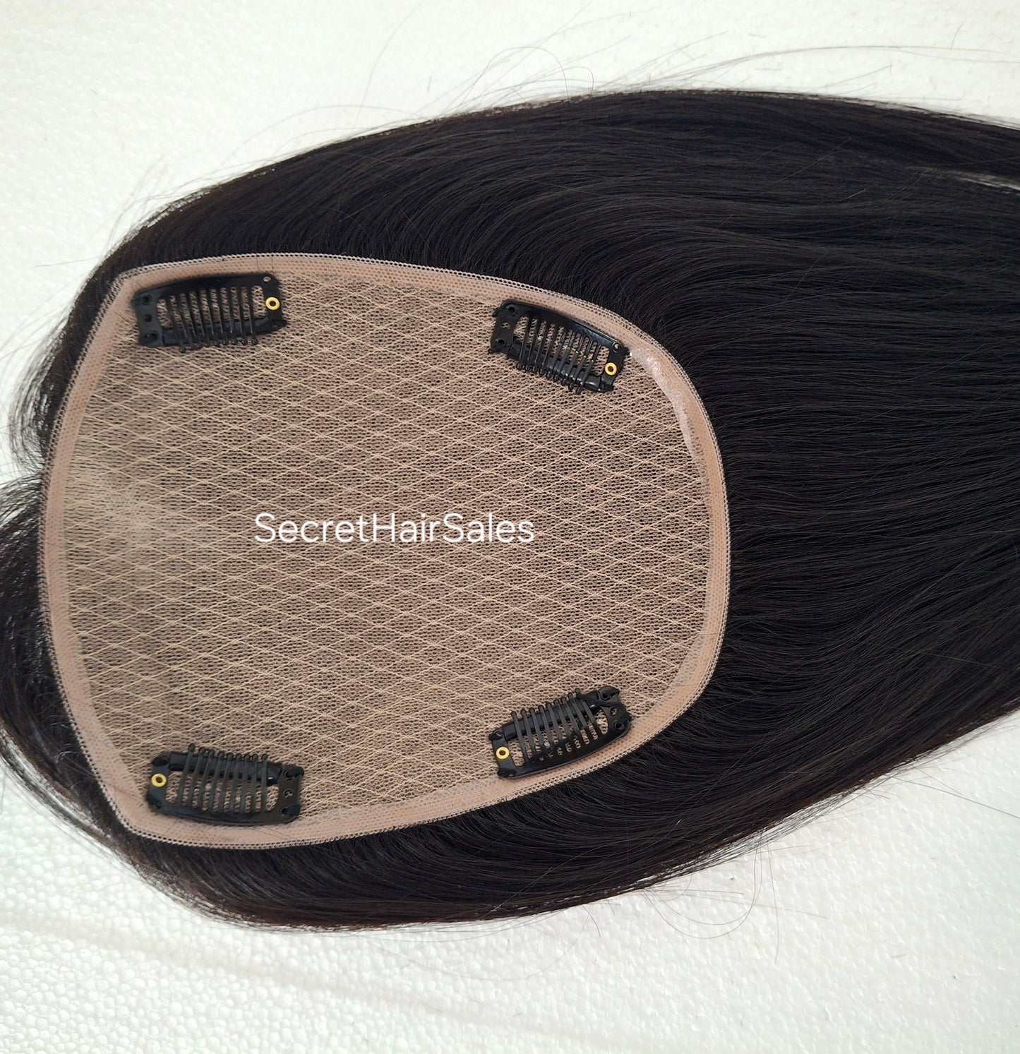 Mila silk topper, 100% human hair, 5.5x6 inch base, soft black 14 inches
